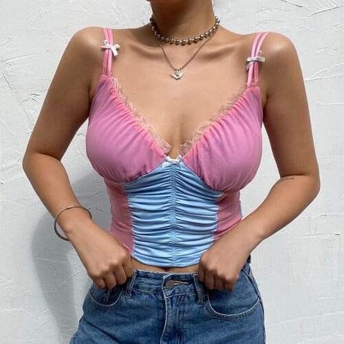 2020 Summer Fresh style New Womens Solid Stitching Sexy Slim Ultra Short cropped Camisole Street wear