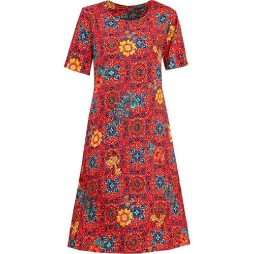 New Women Comfortable Print Cotton Dress Plus Size Middle-aged Ladies Loose Summer Dress Mother Clothing Female leisure Vestidos