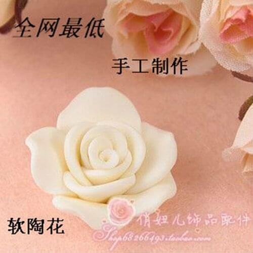 New Size 20mm 25mm White/Purple Polymer Clay Rose Flower DesignWith two holes For DIY Jewelry Making