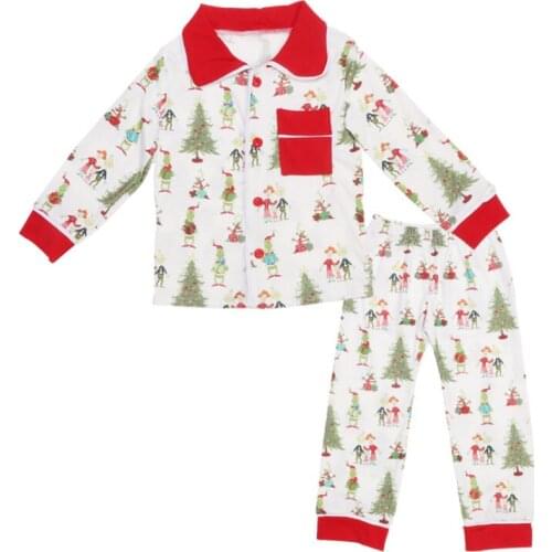 Pajama suit Christmas boy set cartoon print long-sleeved trouser suit
