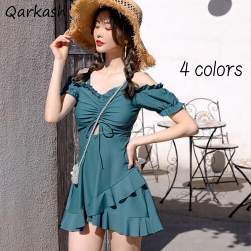 Cover-up Women Korean Style Sweet Ruffles Solid Summer Mori Girl Beachwear Pareos Playa Mujer Swimwear Lace-up Tender High Waist