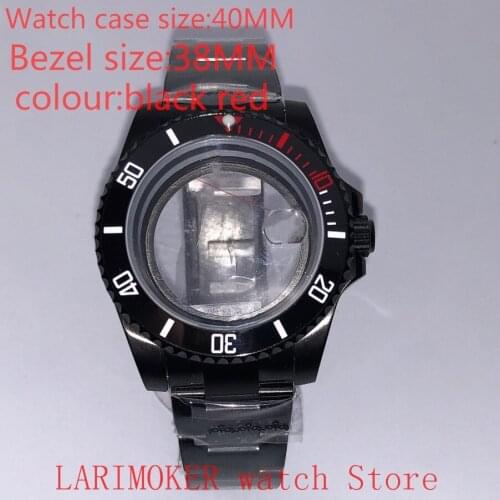 Suitable for NH35 NH36 Miyota 8215 40mm 904L stainless steel case, transparent black back cover, with bezel,black red