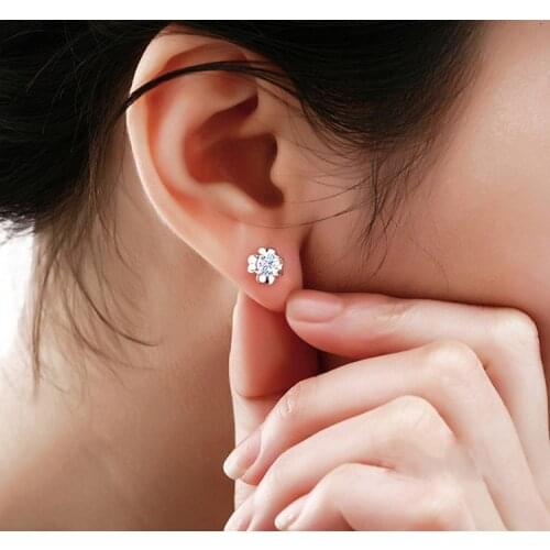 Hot Sale Fashion Classic Delicate Rhinestone Silver Plated Clovers Ear Stud Earrings Charm Jewelry