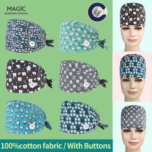 Health Workers Work Hats Cute Tooth Print Scrubs Caps Pet Grooming Agency Work Scrubs Hats Beauty Salon Scrub Cap Lab Cap New