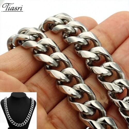 Tiasri 15mm Curb Cuban Link Chain Man Necklace Collar Choker Silver Color Gothic Stainless Steel Jewelry Hip-Hop Male Gift 2020