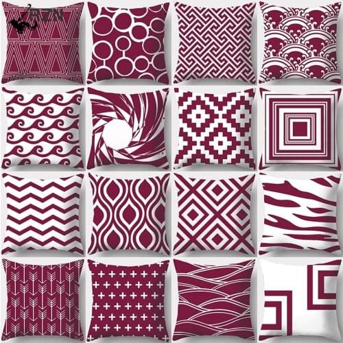 Wine Red Geometry Print Decorative Cushions Pillowcase Polyester Cushion Cover Throw Pillow Sofa Decoration Pillowcover