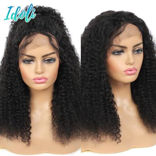 IDOLI Hair 13x4 Lace Front Wigs Brazilian Kinky Curly Human Hair 4x4 Lace Closure Wigs 180% Density Pre Plucked For Black Women