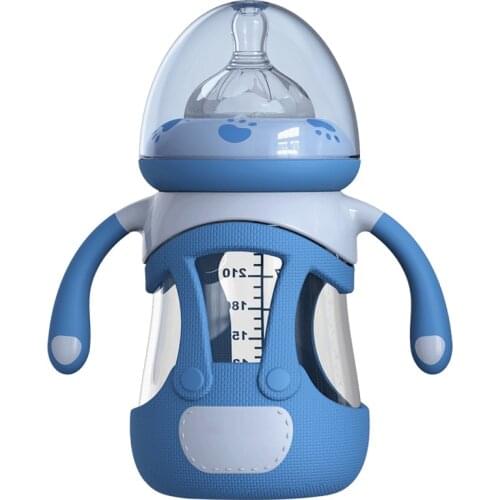 Best Quality Glass Baby Bottle 240ML Silicone baby feeder Anti-fall Baby Feeding Bottle Leakproof Infant Newborn Bottle Feeder