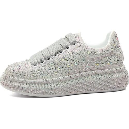 New Style Full Diamond Women Platform Casual Shoes Womens Platform White Flat Shoes Rubber Female Casual Sneakers