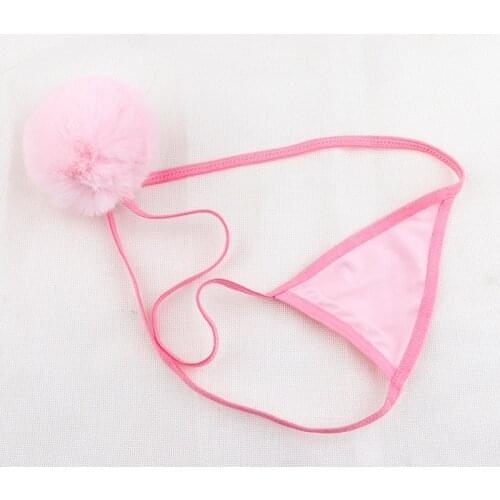 Sexy Kawaii Lolita Girls Soft Hearted Pink cute Rabbit Tail Hair Ball Women Underwear Lingerie Thong Panties Cosplay Costume