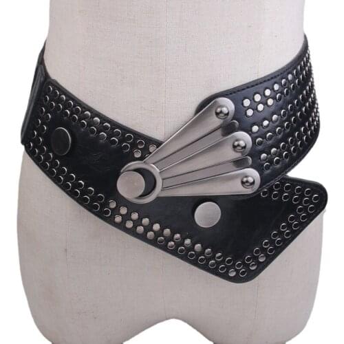 Female Fashion Punk Rock Elastics Rivet Corset Belts Hip Hop Luxury Red Black Waistband for Women Dresses Faux Leather