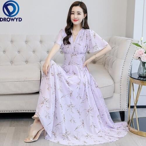 Fashion White V-neck Floral Chiffon Sundress Summer Elegant Boho Beach Midi Dress 2021 Vintage Women Party Bodycon Maxi Vestidos