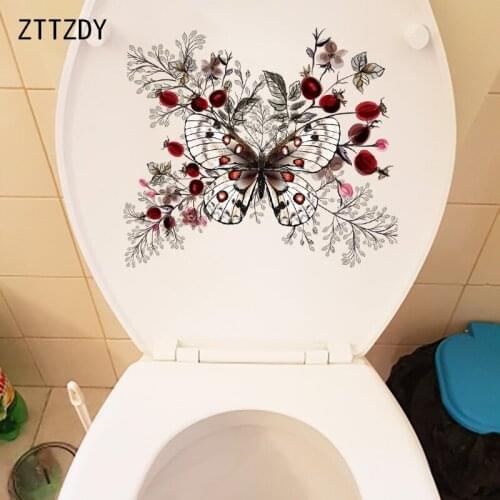 ZTTZDY 25.9CM×23.2CM Classical Art Wall Stickers Mural Flower Butterfly Personality Toilet Decoration T2-0808