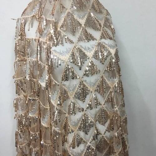 1Y/Lot Champagne Stripe Sequins Sewing Fabric For Wedding Dress Accessories Home Curtain Decoration