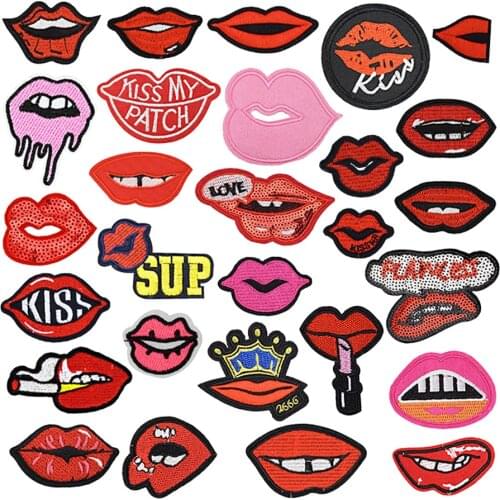 1 PCS Lips Badges Patches for Clothing Iron embroidered Applique Red Mouth Sewing on Patch Accessories for Dress Clothes Decals
