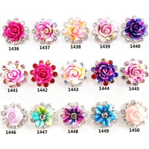 100pcs/bag Metal Nail Crystals Acrylic Flowers for Nails Accessoires Resin Rose 3D Flower Nail Art Supplies Nails Decorations