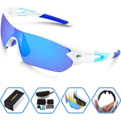 2018 Polarized Sports Sunglasses With 5 Interchangeable Lens for Men Women Cycling Running Driving Fishing Golf Baseball Glasses