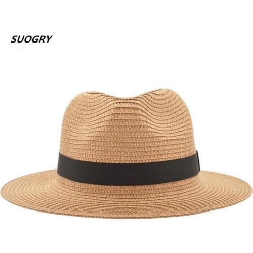 2019 Shade Caps Sun Hat Ribbon Round Flat Top Straw Beach Panama Hat Summer Hats For Men Women Straw Hats Snapback Gorras