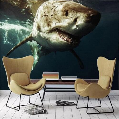 3D Wall Paper Home Decor Custom Ferocious sea shark 3d animal wallpaper HD digital print wallpaper
