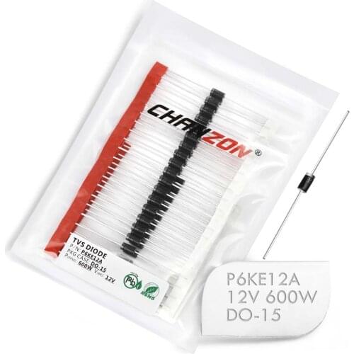 50 Pcs) TVS Diodes P6KE12A P6KE12 600W 12V DO-15 (DO-204AC) Axial Unidirectional Channel 600 Watt 12 Volt