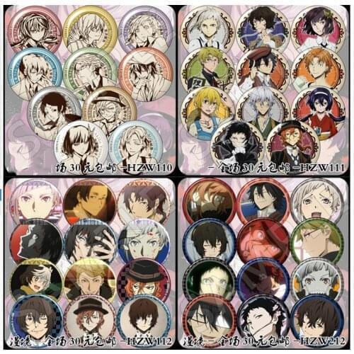8pcs/set 58MM Bungo Stray Dogs Osamu Dazai Osamu Dazai Armed Detective Agency Chuya Nakahara Badge Brooch Pins Icons On Backpack