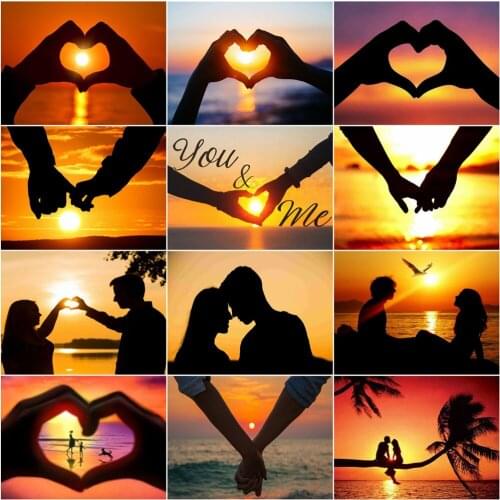 AZQSD 5D Diamond Painting Sunset Full Drill Square Needlework Diamond Mosaic Hand Love Cross Stitch Kits Home Decoration