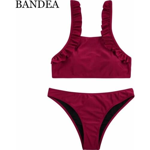 BANDEA Sexy Brazilian Bikinis Women Halter Top Swimsuit 2019 Padded Biquini Push Up Swimwear Ruffle Bathing Suit Beachwear