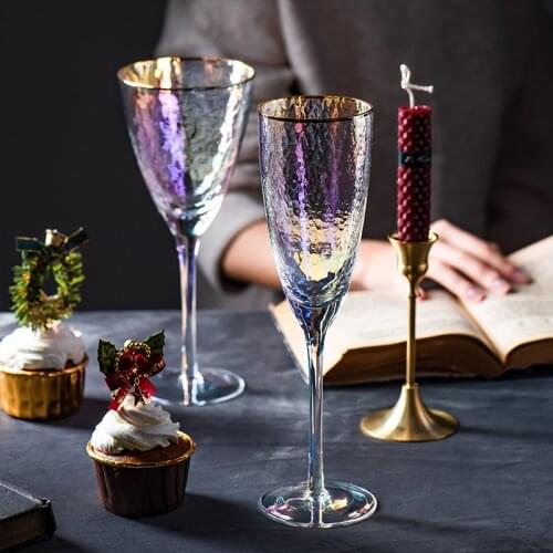 Ion Plating Hammer Rainbow Crystal Goblet Burgundy Red Wine Glass Cup Candlelight Dinner Romantic Wedding Champagne Flute Coupes