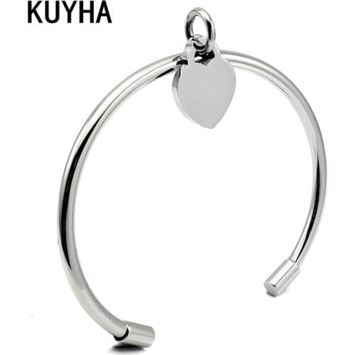 Laser Word/Logo 316L Stainless Steel Cuff Bracelets Women Girls Wedding Party Charm Bracelets Casual Jewelry Present