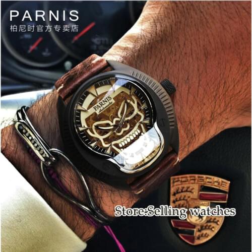 40mm Parnis skeleton dial Luminous marks Leather strap 2018 top brand Luxury Sapphire glass Miyota automatic Movement mens watch