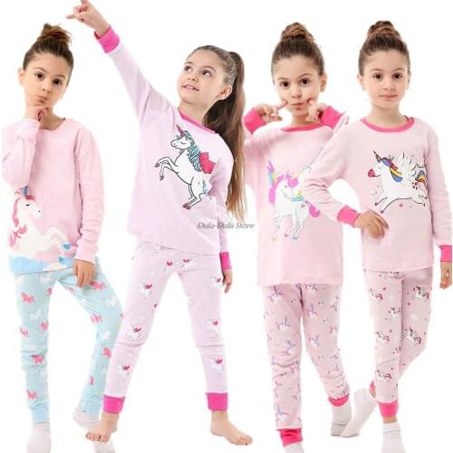 Children Sleepwear Kids Homewear Nightwear Full Sleeve Cotton Soft Toddler Girls Unicorn Pajamas Sets Baby Nightwear Pyjamas