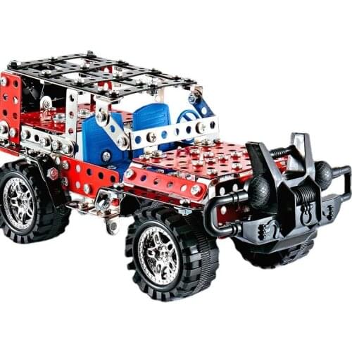 Childrens Puzzle Metal Assembled Building Blocks Toy Vehicle Large Engineering Vehicle Screw Nut Jeep Car Combination Model