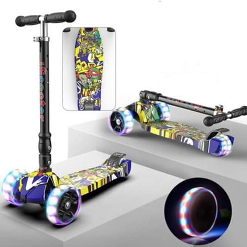 Children kick scooter baby children PU 3 rounds of LED outdoor sports folding fitness plastic height adjustable