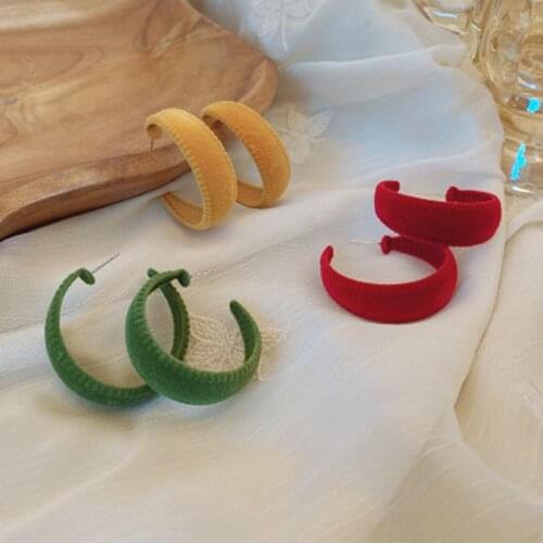 Elegant Green Red Grey Bwron Yellow Velvet Earrings Fashion Jewelry Winter Autumn Warm Fabric Cloth Hoop Earrings For Women