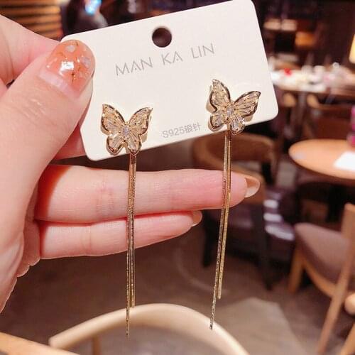 YAOLOGE beautiful Butterfly Drop Earrings 2020 Elegant Wedding Party Jewelry Gold Long Earrings Tassels Accessories For Women