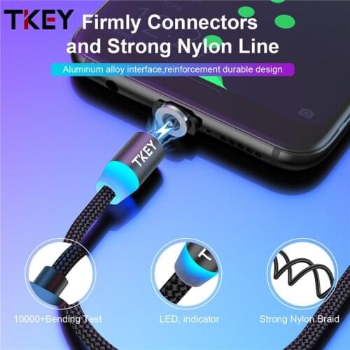 TKEY LED Magnetic Fast Charging Micro USB Type C Charger Mobile Phone Cable Data Charge 1m 2m Cord For Iphone12 Huawei Samsung