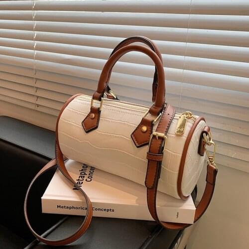 Small crossbody luxury brand stone pattern cylindrical bag female summer all-match messenger bag fashion portable boston bag