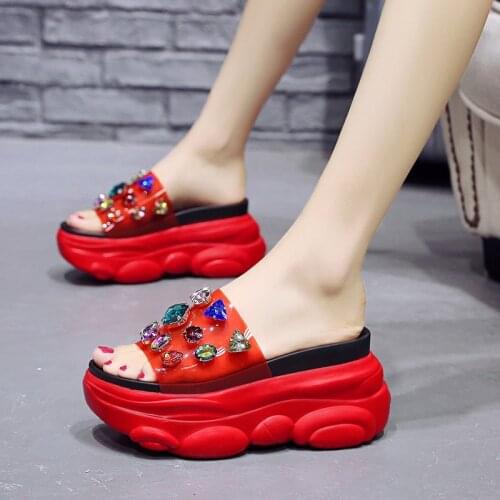 Twinkle colorful diamond clear platform shoes open toe creepers wedges super high heels sandalias rhinestone sandals women 2020