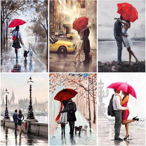 Lovers In The Rain Diamond Paintings Kits for Adults Romantic Landscape Full Diamond Embroidery Cross Stitch Kits for Home Decor
