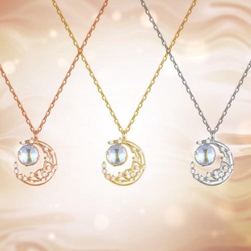 Prevent allergy 925 Sterling Silver Crystal Moon Opal Round Charm Necklace For Women choker collares Wedding Party Jewelry