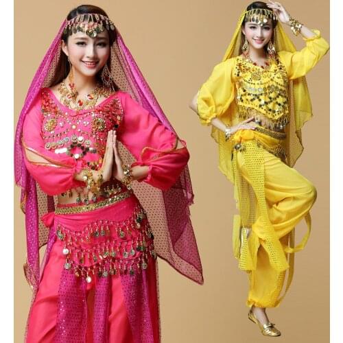 New Style Bellydance Costume Bollywood Costume Indian Dress Bellydance Dress Womens Long Sleeve Belly Dancing Costume Set Tribal