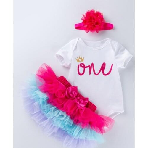 3Pcs Newborn Baby Girl Clothes Cotton Baby Romper+multi-layer Tutu Skirt+Heandban Baby Girl Birthday Clothes 0-24M