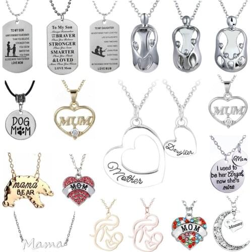 Necklace Mama Letters Love Heart Crystal Mum Bear Mom Baby Chain Pendant Family Women Mothers Day Birthday Party Charm Gifts
