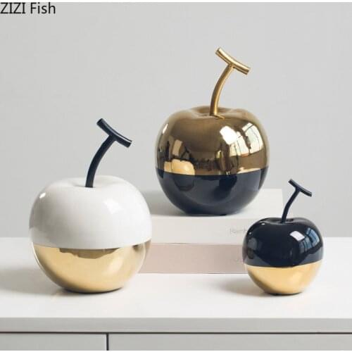 Nordic Pear/apple Gilded Artwork Decorative Ornaments Desktop Decor Ceramic Fruits Sculpture Living Room Decoration Furnishings