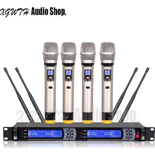 Professional Stage Performance UHF Wireless Microphone System 4 Antenna 4 Dynamic Cardioid Karaoke Handheld Mic Perfect Sound