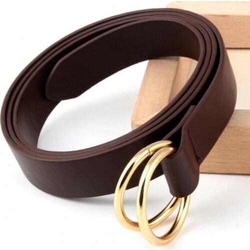 2020 New Ladies Golden Double Round Buckle Cute Belt Female Punk PU Leather Chic Waist Band Strap Belts for Women Pants Jeans