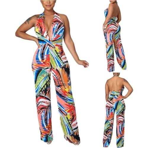 Sexy Fashion Jumpsuit Dashiki African Dress Sleeveless Slim Body Print Womens Summer New Backless Beachwear Female 2021 New