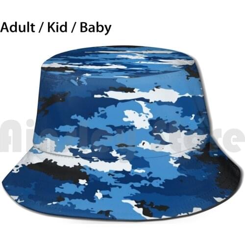 Digital Blue Camo Sun Hat 1598 Bucket Hat Military Camo Pattern Abstract Shapes Retro Camo Camouflage