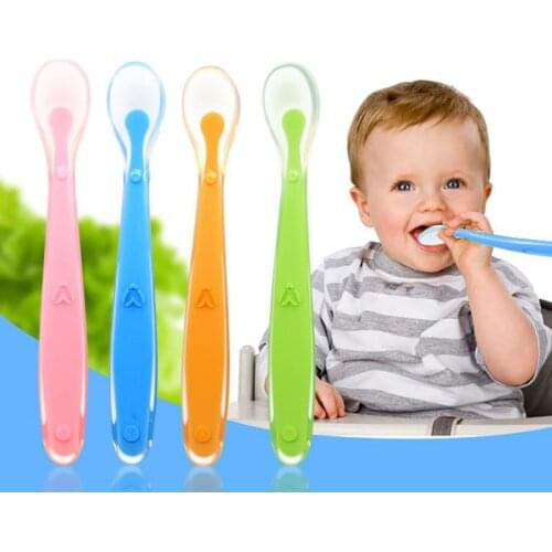 Silicone Baby Soft Soup Spoon Healthy Infant Sucker Candy Color Kitchen Cooking Spoon Rice Spoon Children Dishes Tableware