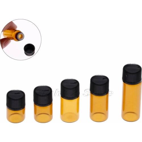 10pcs Essential Oil Glass bottles 1ml 2ml 3ml 4ml 5ml vegetable oil Essence Storing Aromatherapy black Cap Perfume Amber Vial
